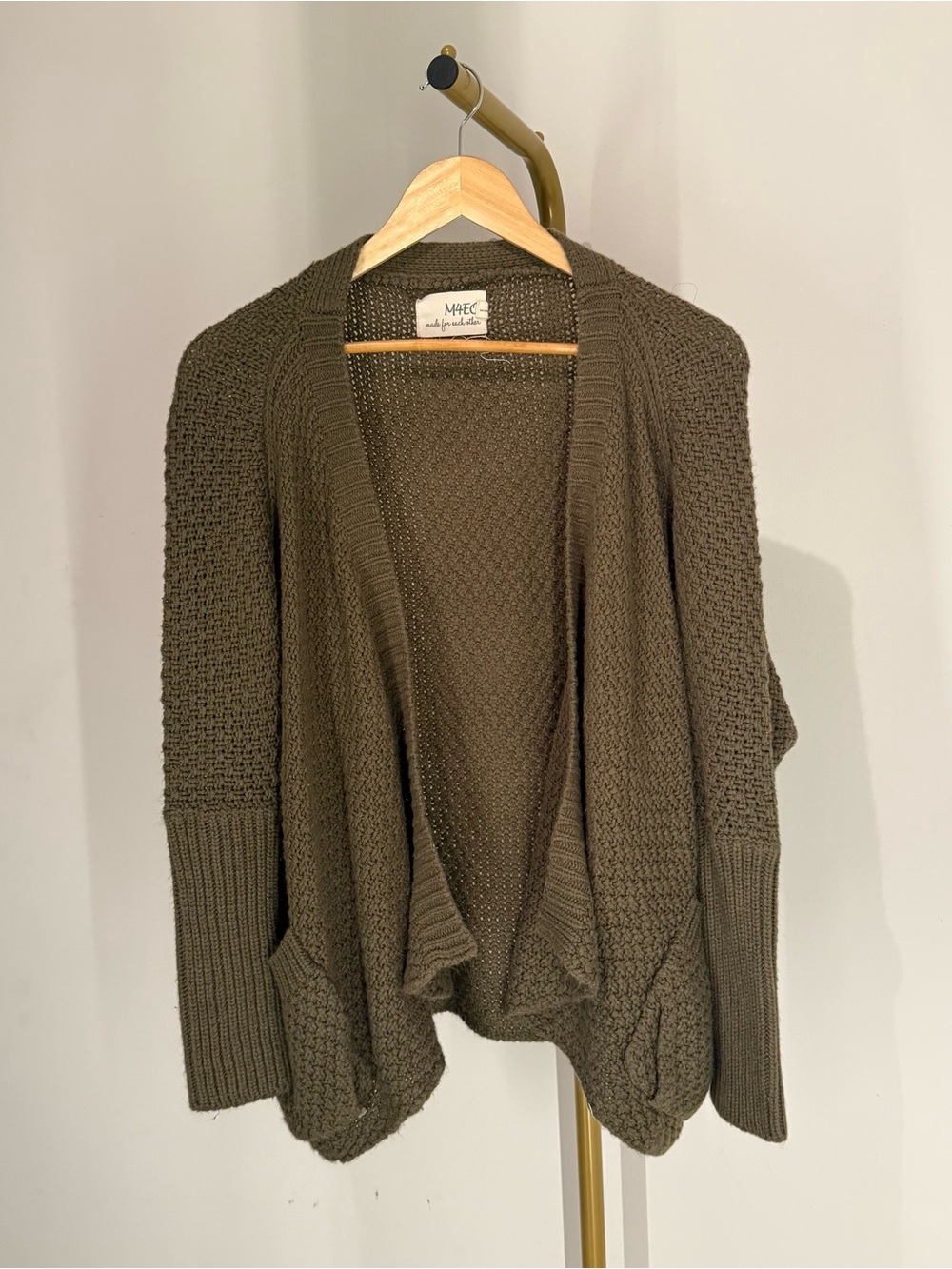 Made for Each Other Open-Front Chunky Knit Cardigan Sweater - Olive Green